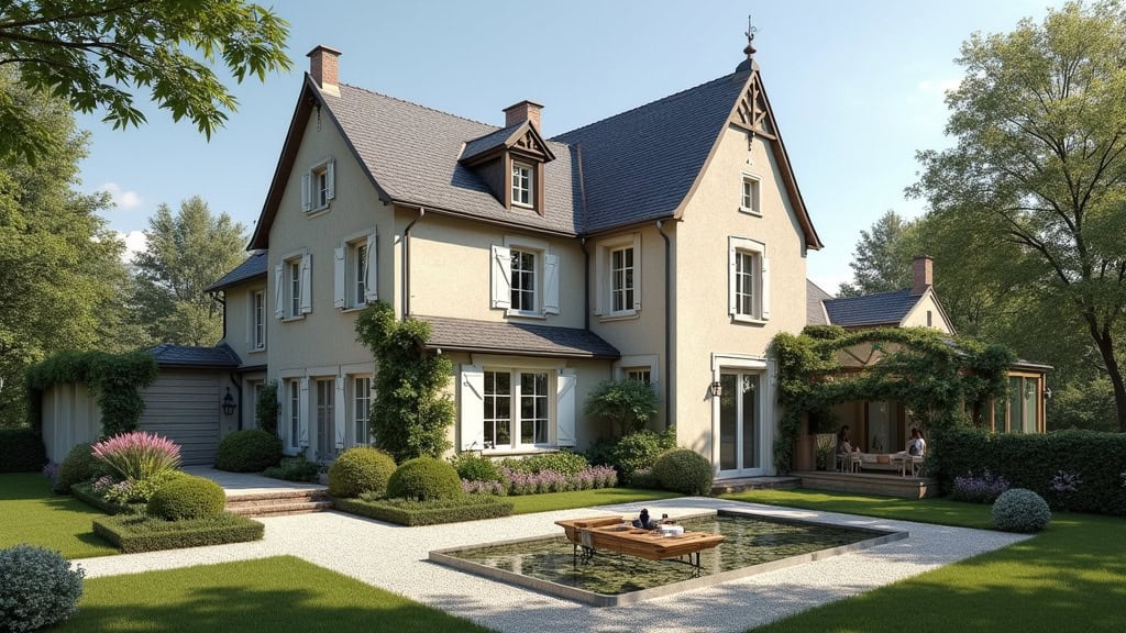 Ancienne maison de Auménancourt avec monte-escalier extérieur, vue d