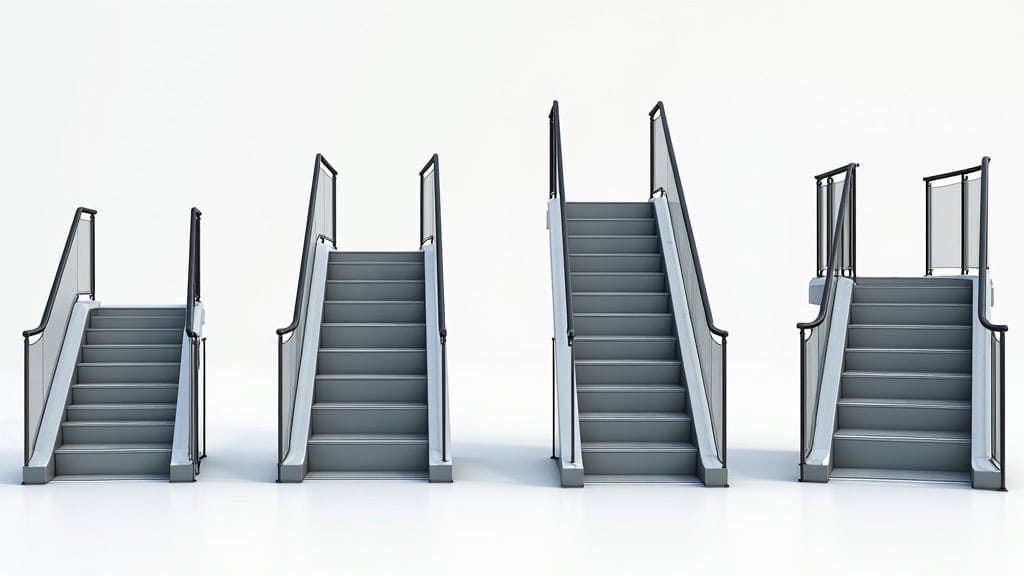 Comparaison des quatre types de montes escaliers disponibles à Bergheim : droit, courbe, extérieur et plateforme élévatrice