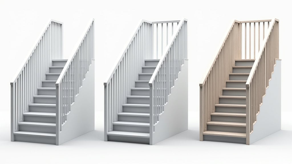 Comparaison visuelle des différents types de monte-escalier : droit, tournant et extérieur