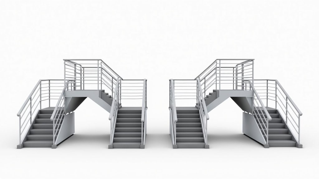 Comparaison visuelle des quatre types de montes escaliers disponibles à Baye : droit, tournant, extérieur et plateforme élévatrice, adaptés aux différents types d
