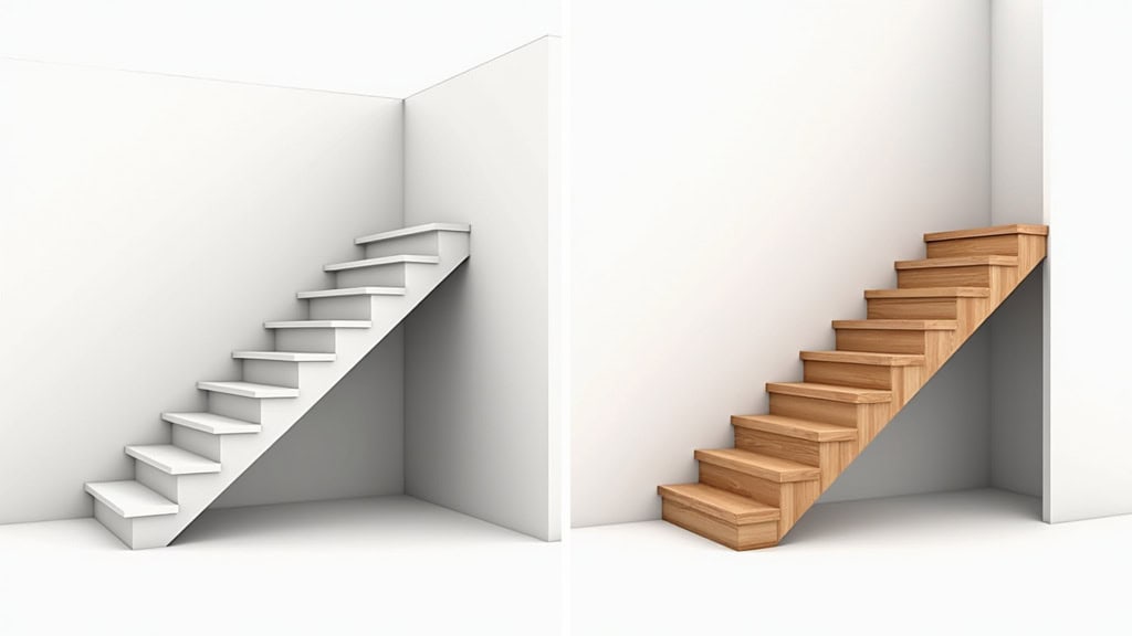 Comparaison visuelle entre un monte-escalier droit et un modèle tournant