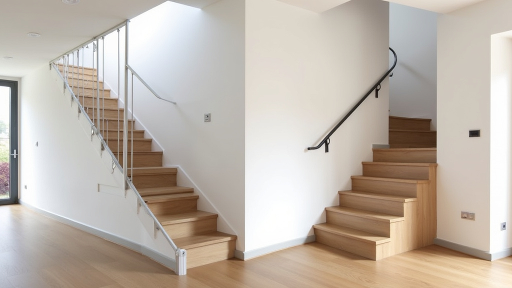 Comparaison visuelle entre un monte-escalier droit et un monte-escalier tournant installé dans une maison de Métabief