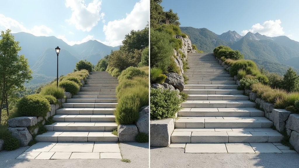 Comparaison visuelle entre un monte-escalier droit, tournant et extérieur à Vergeroux