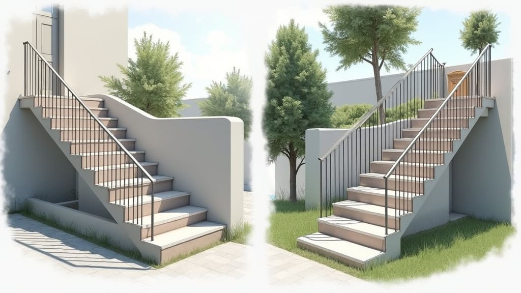 Comparaison visuelle entre un monte-escalier droit, tournant et extérieur