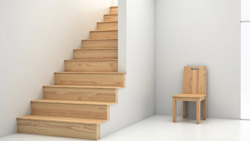 Comparaison visuelle : escalier en bois sans monte-escalier à gauche, avec siège installé à droite, à Beuzeville-la-Grenier