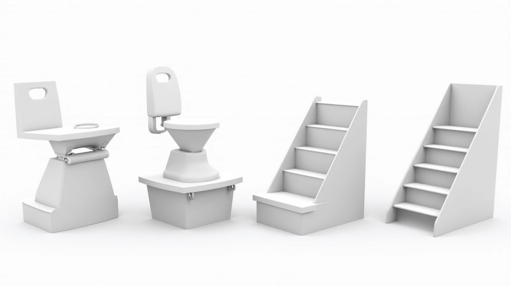 Différents types de monte-escaliers : siège droit, siège courbe, plateforme et modèle extérieur