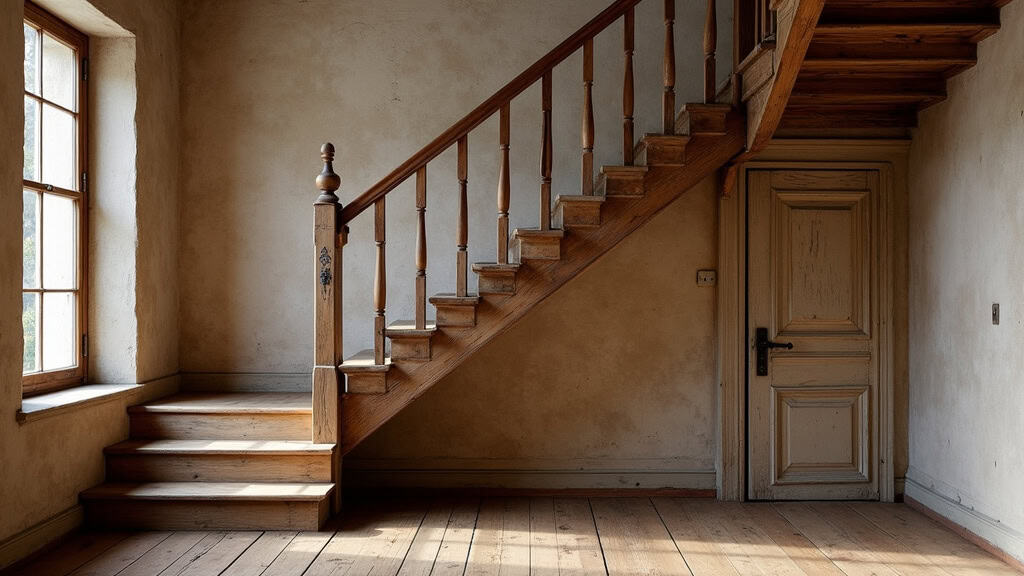 Escalier en bois ancien dans une maison d