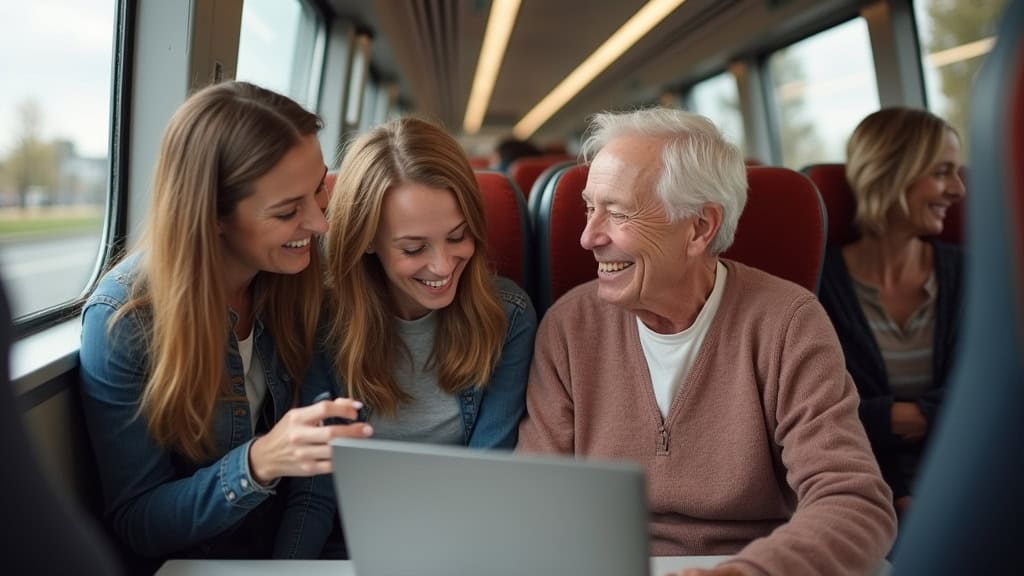 Famille à Reichstett souriant avec un proche âgé en train d