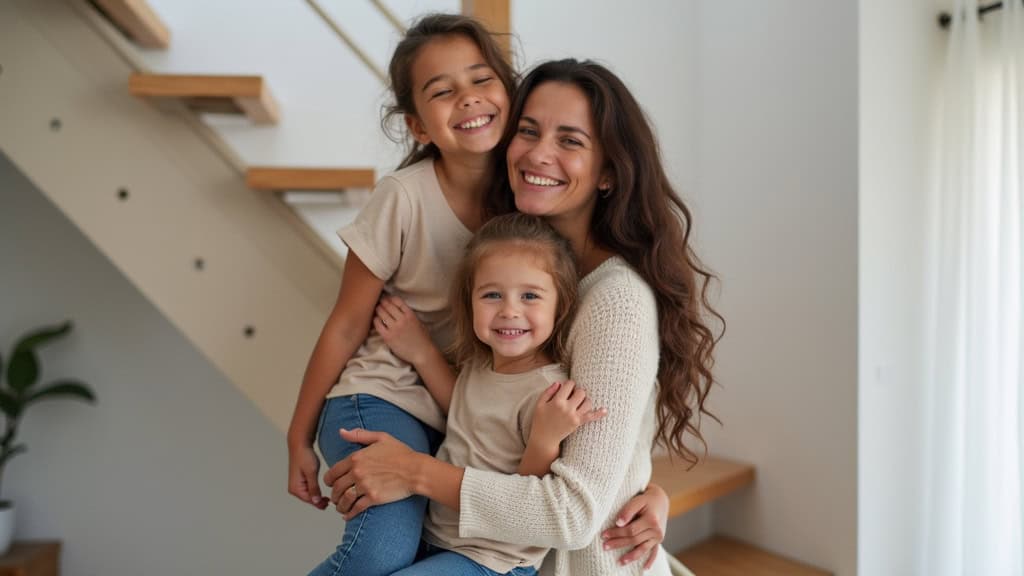 Famille heureuse après l’installation d’un monte-escalier à Ruitz