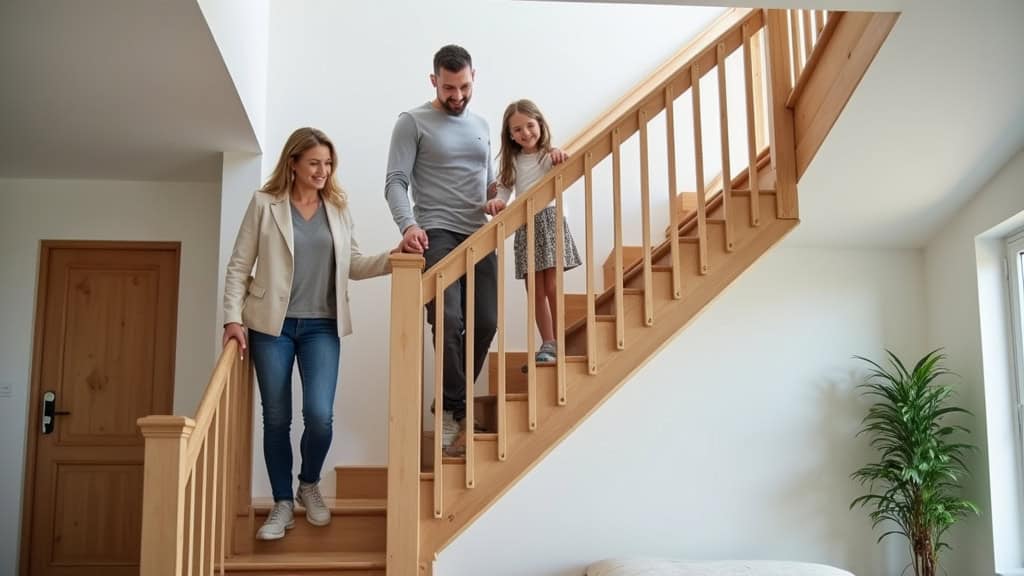 Famille heureuse avec un monte-escalier installé à Créances