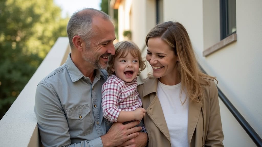 Famille heureuse avec un utilisateur de monte-escalier à Courlaoux