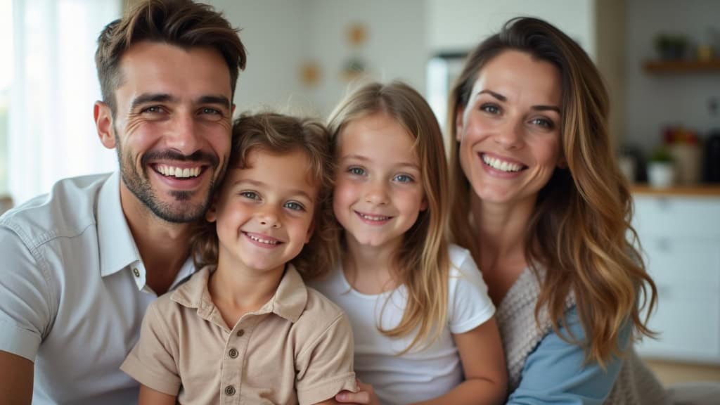Famille souriante près d