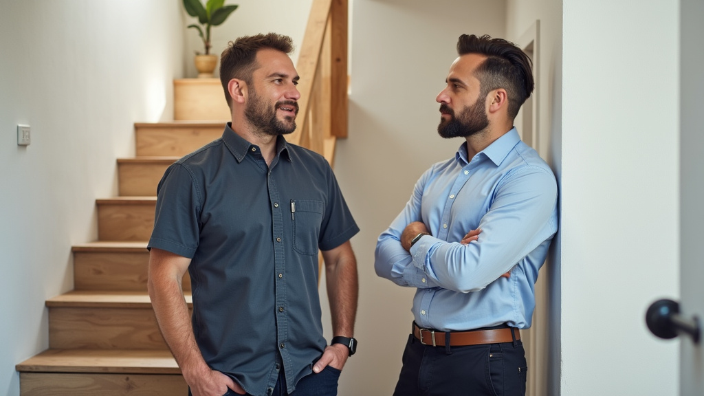 Installateur de monte-escalier en discussion avec un client à Martillac