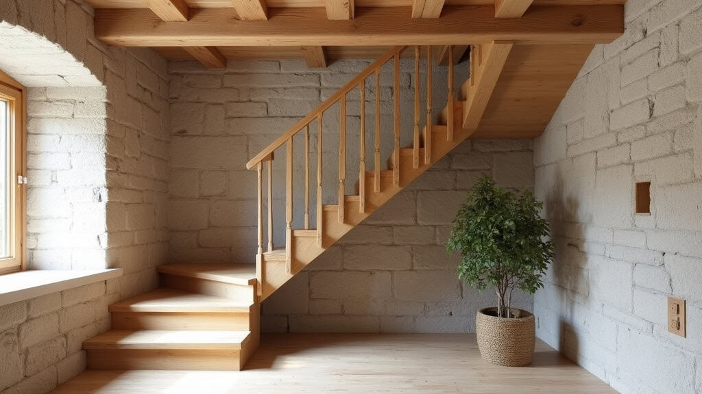 Installation d’un monte-escalier droit dans une maison traditionnelle de Boeil-Bezing avec escalier en bois et murs en pierre