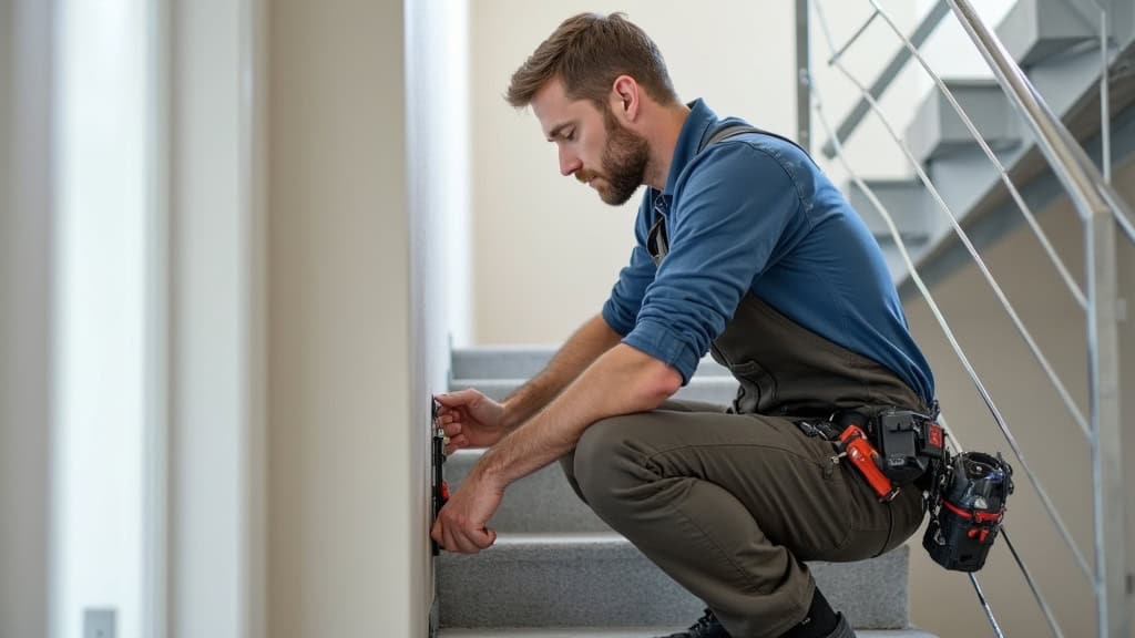 Installation d’un monte-escalier par un technicien à Montverdun