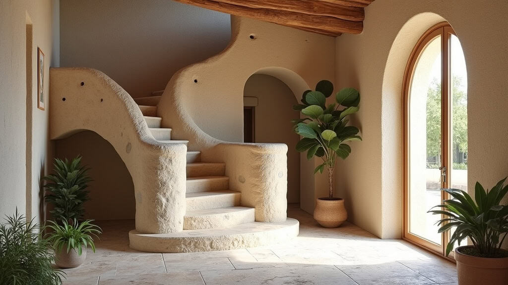 Maison provençale à Annot avec escalier intérieur en pierre, typique des habitats locaux