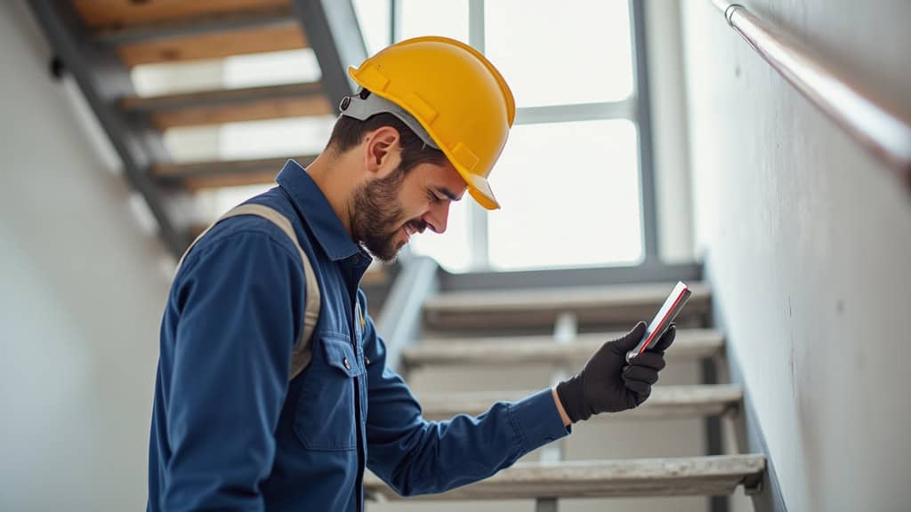 Technicien local en train d’installer un monte-escalier à Ardentes