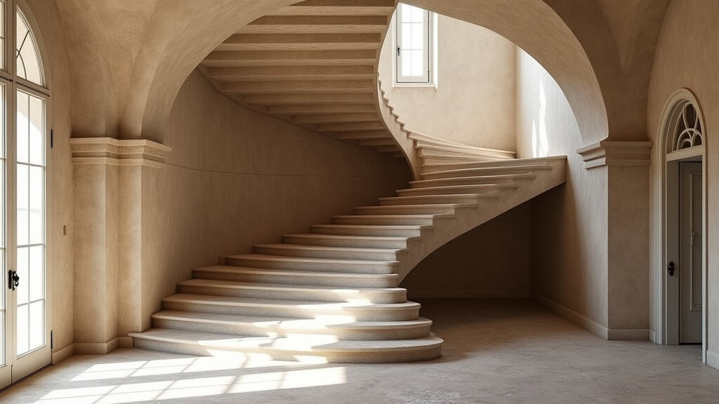 Monte-escalier tournant en fonctionnement dans une maison de Saint-Pathus avec escalier en colimaçon