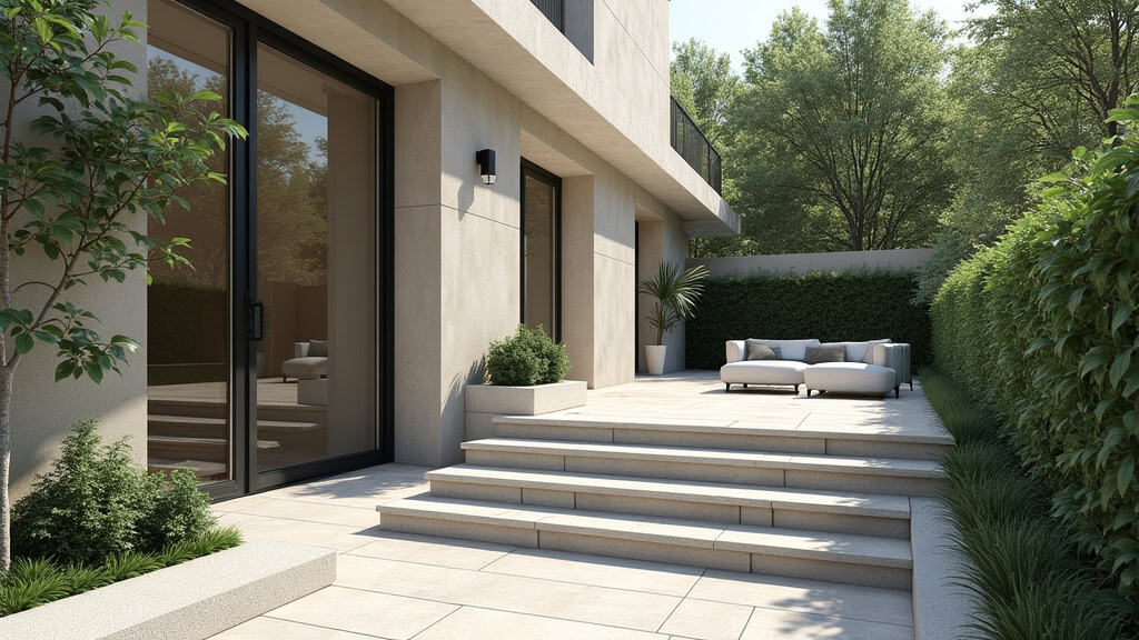 Monte-escalier extérieur installé sur une entrée en pierre à L