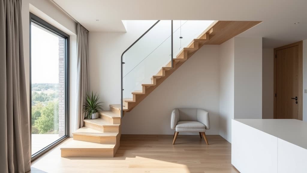 Un monte-escalier droit moderne installé dans une maison lumineuse d