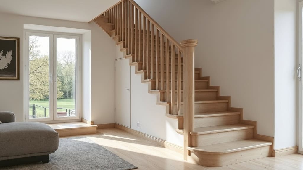 Monte-escalier à siège en position relevée dans un escalier de maison en pierre à Arradon, intégré discrètement