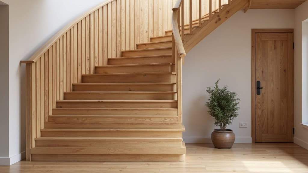 Monte-escalier tournant installé dans un escalier en bois massif à l