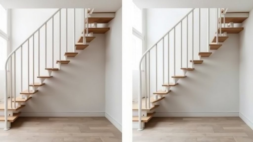 Comparaison avant/après : escalier sans monte-escalier vs escalier avec monte-escalier installé dans une maison de Bessines