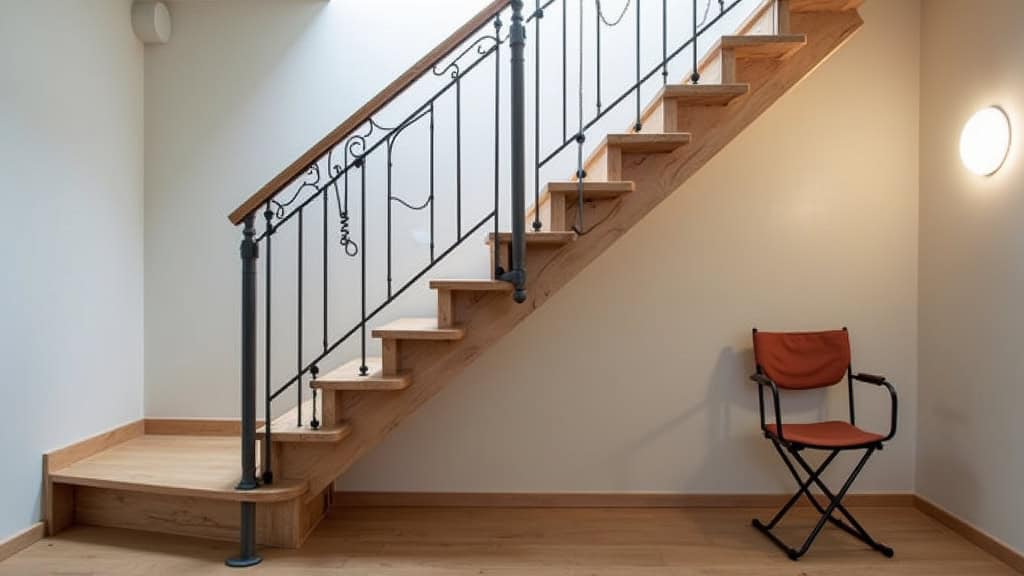 Monte-escalier tournant installé sur un escalier en colimaçon dans une maison ancienne de Bonnat, avec rail personnalisé et siège ergonomique