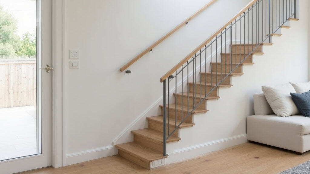 Monte escalier droit installé dans une maison à Bonneuil-en-France, avec siège ergonomique et rail repliable