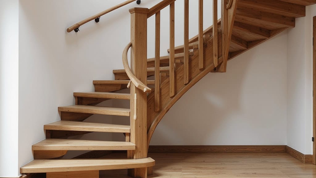 Monte-escalier courbe installé sur un escalier en bois ancien à Bouclans, avec rampe personnalisée et siège pivotant