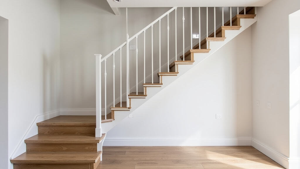 Monte-escalier droit installé dans une maison traditionnelle de Bouclans, avec escalier en bois et rampe en aluminium blanc
