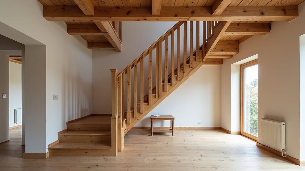 Monte-escalier droit installé sur un escalier en bois dans une maison traditionnelle de Boulange