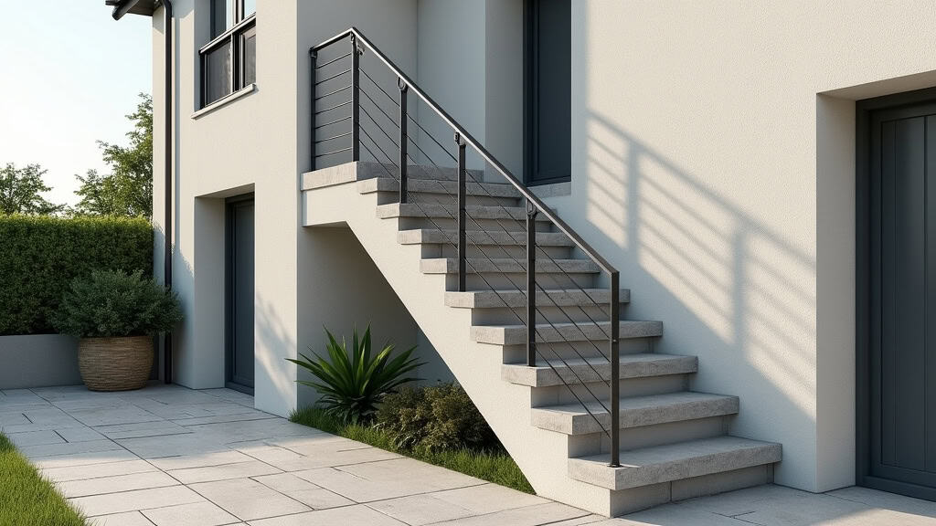 Monte-escalier extérieur installé sur une entrée de maison à Bourth, avec rail étanche et siège imperméable