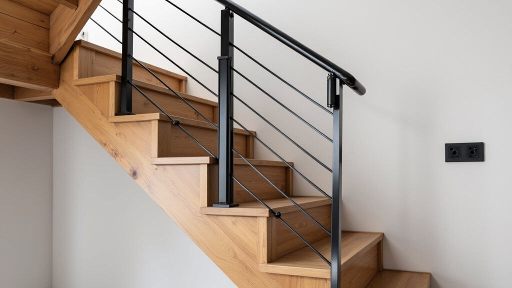 Monte-escalier à siège en aluminium noir installé sur un escalier en chêne dans une maison typique de Bouville, intégré discrètement à l