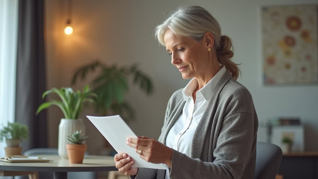 Femme âgée tenant un document d