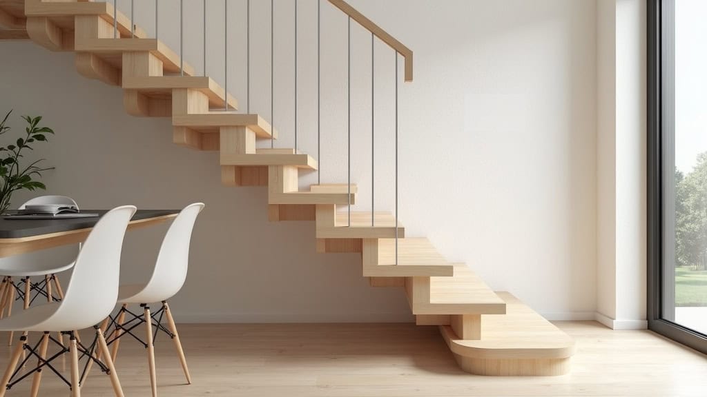 Monte-escalier droit installé dans une maison typique de Bram, en bois clair, avec un siège blanc intégré