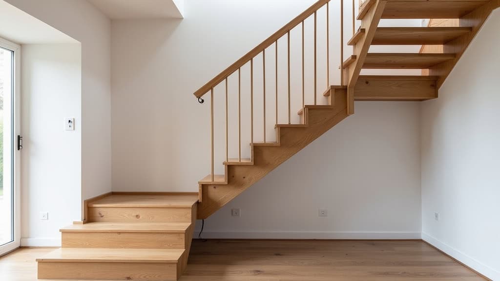 Monte-escalier tournant installé sur un escalier en bois avec virage, dans une maison à Bram, en style contemporain et discret