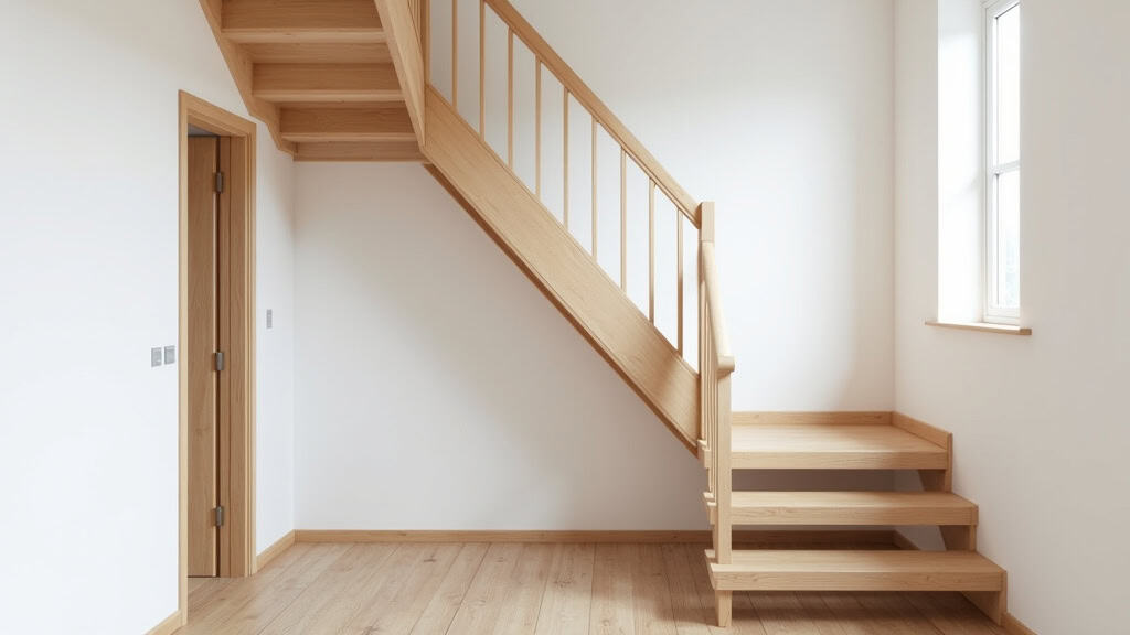 Monte-escalier droit installé dans une maison typique de Bretagne-de-Marsan avec escalier en bois et murs blancs