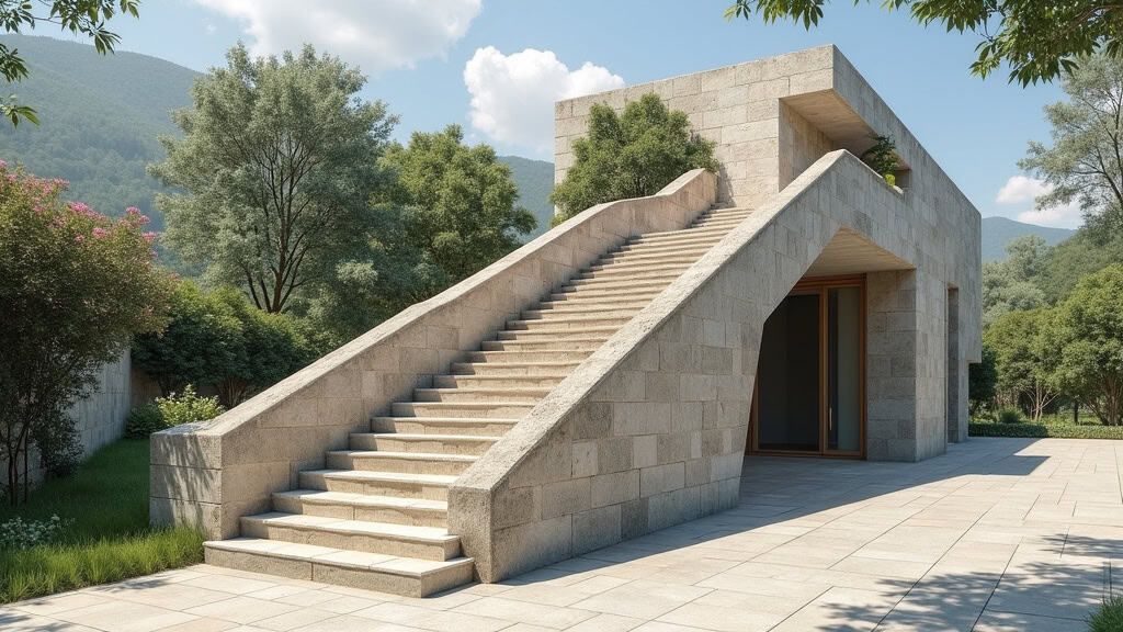 Monte escalier extérieur installé sur un perron en pierre à Broût-Vernet