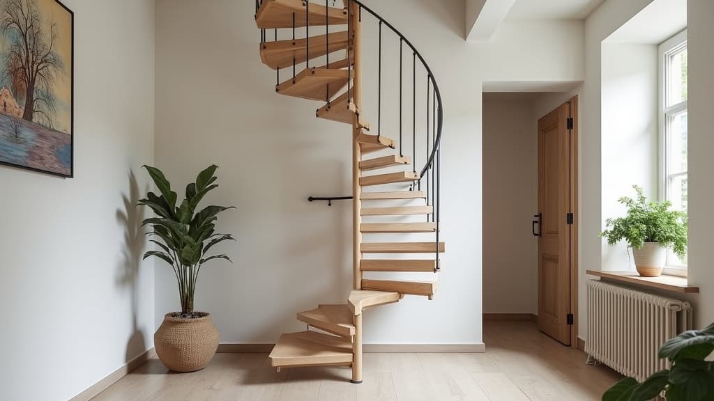 Monte-escalier tournant installé sur un escalier avec virage à 90 degrés dans une maison traditionnelle à Burlats