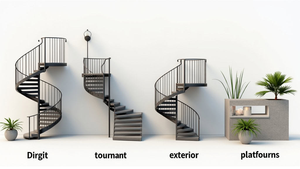 Comparaison des 4 types de monte-escaliers : droit, tournant, extérieur et plateforme, adaptés aux habitations de Cambon