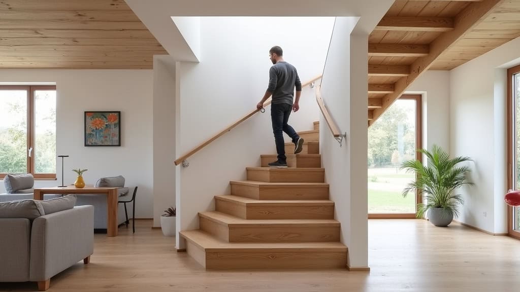 Monte-escalier droit installé sur un escalier en bois dans une maison typique de Carnoules, avec un utilisateur en toute sécurité