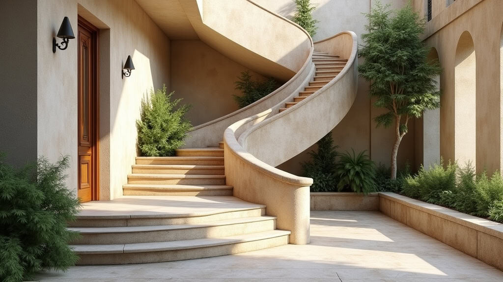 Monte-escalier courbe épousant un escalier en colimaçon dans une villa provençale à Carros