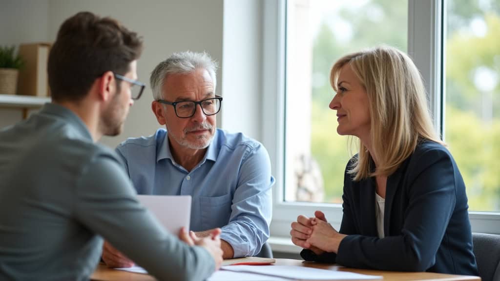 Personne âgée discutant avec un conseiller de la MDPH à Cartignies, entouré de documents d