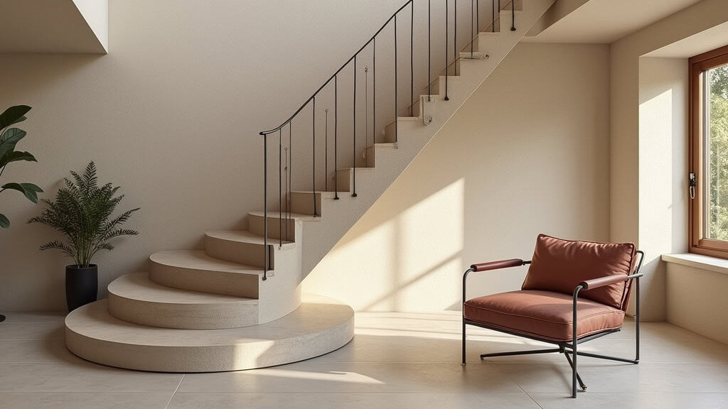 Monte-escalier tournant avec siège pivotant installé dans un couloir de maison à Castelginest