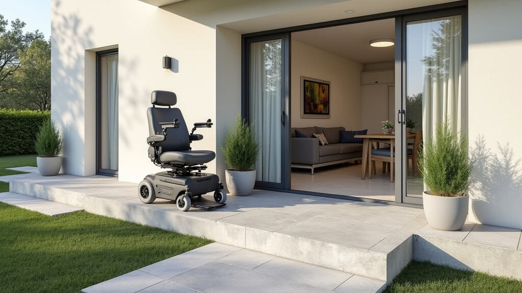 Plateforme élévatrice pour fauteuil roulant installée à l’entrée d’une maison à Castelginest