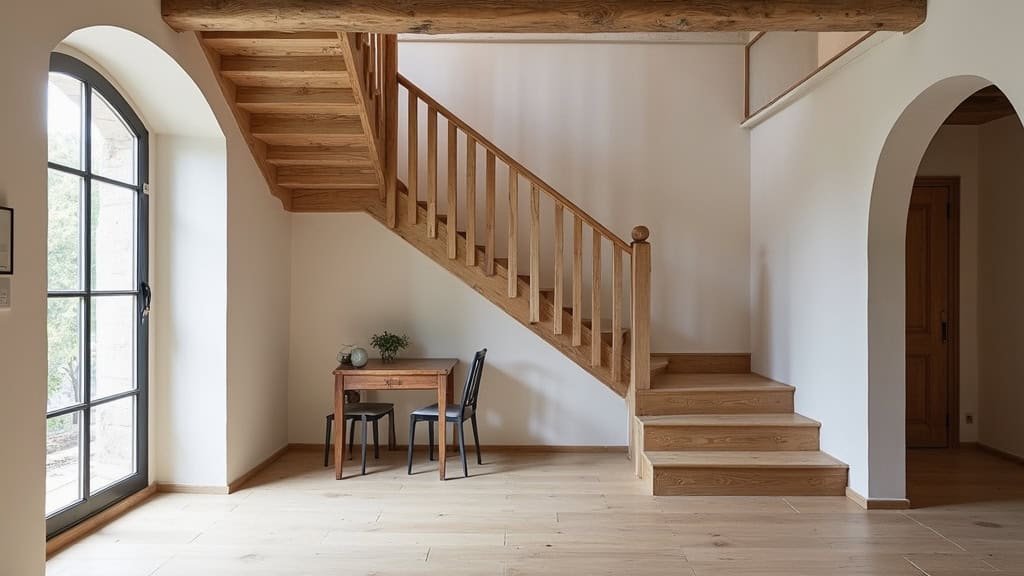 Monte-escalier courbe personnalisé installé sur un escalier en L dans une maison ancienne du centre de Caumont-sur-Aure, intégré discrètement
