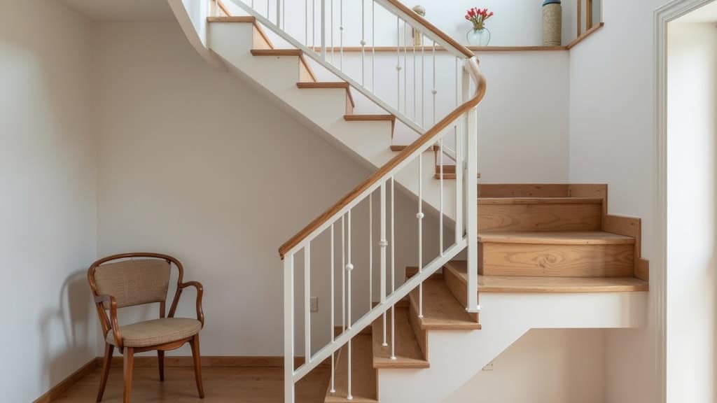 Monte-escalier droit installé sur un escalier en bois dans une maison ancienne à Caylus, avec siège en tissu beige et rail en aluminium anodisé