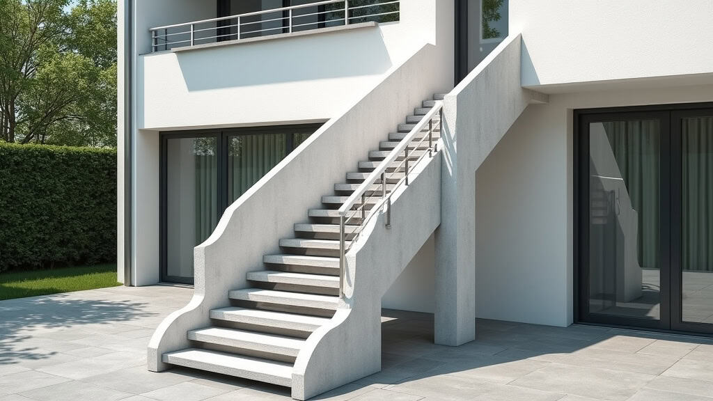Monte-escalier extérieur en aluminium blanc, installé sur un escalier en pierre à l