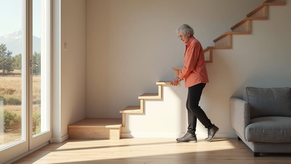 Personne âgée utilisant un monte-escalier à clé dans sa maison de la Vallée d